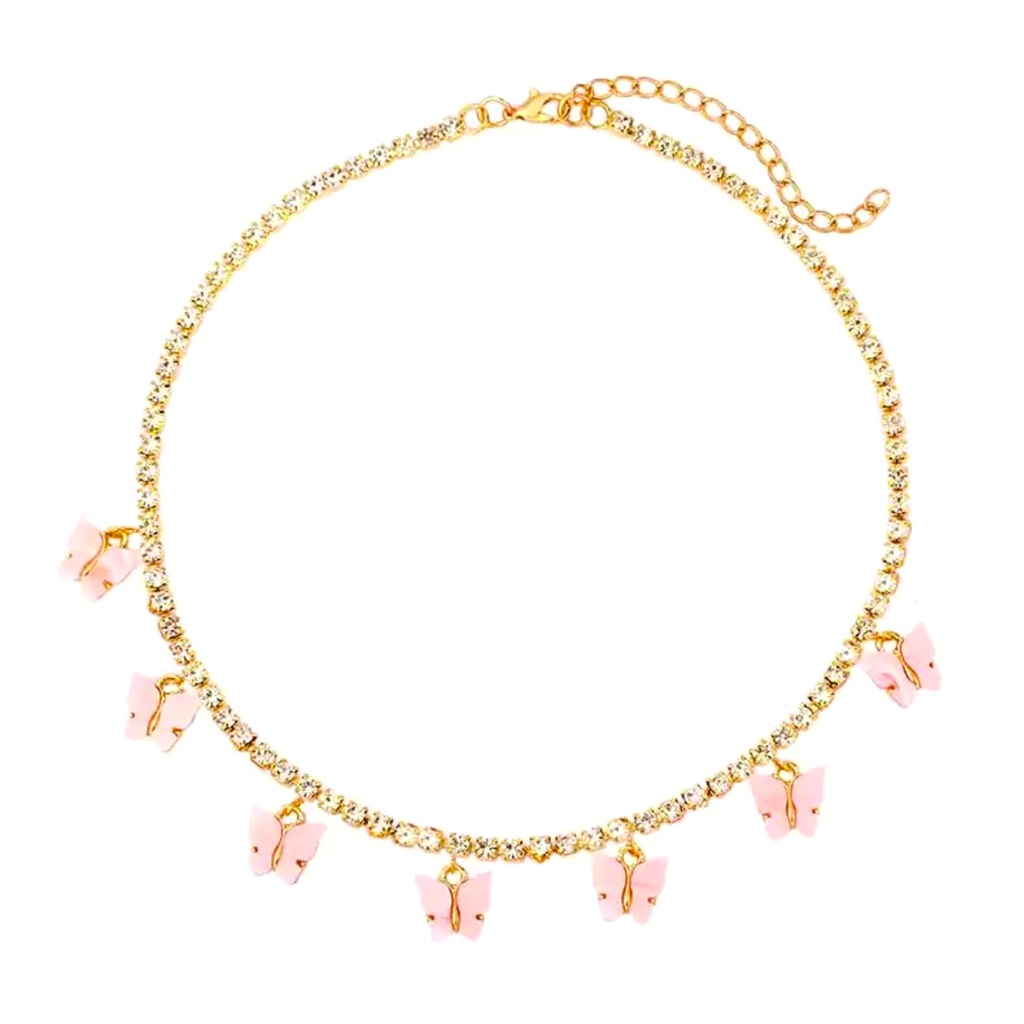 Pink Mother Of Pearl Butterfly Choker